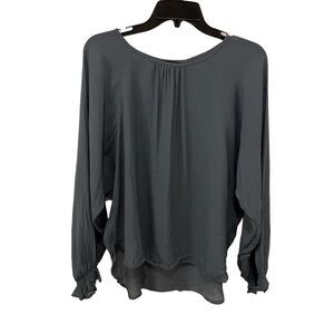 Zara Woman Sheer Long Sleeve Blouse. Gray. Large